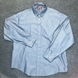 Nordstrom Shirt Mens Smartcare Wrinkle Free Size XL Blue Long Sleeve Button Up